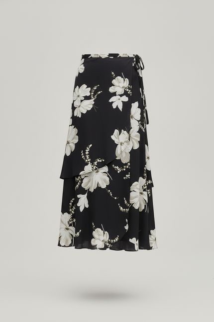 Jupe Longue Noir Fleur Blanche