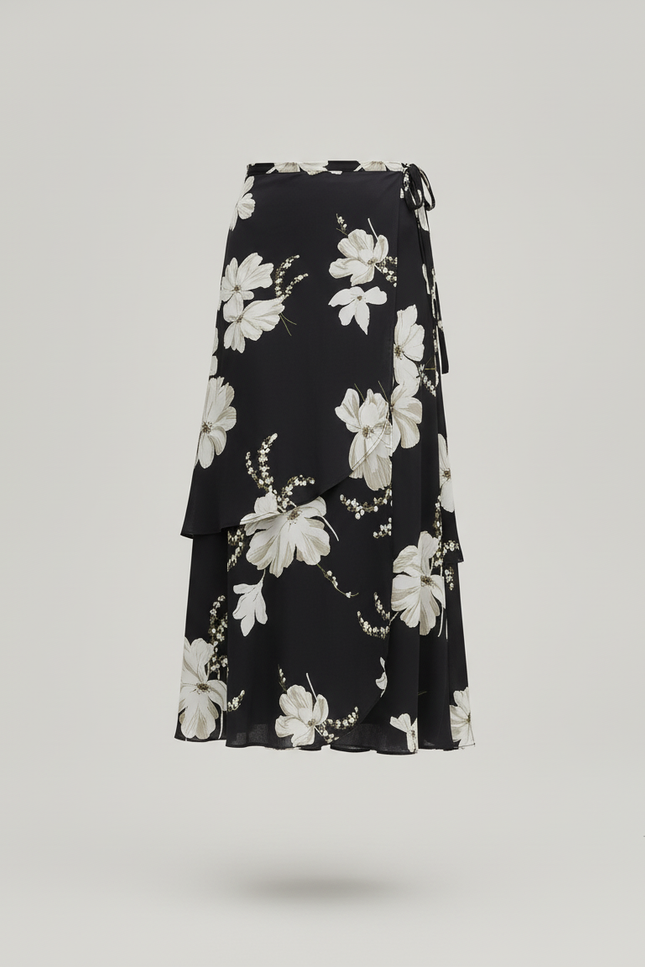 Jupe Longue Noir Fleur Blanche