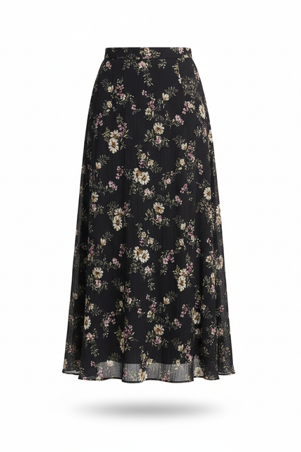 Jupe Longue Noire Florale Fluide Bohème