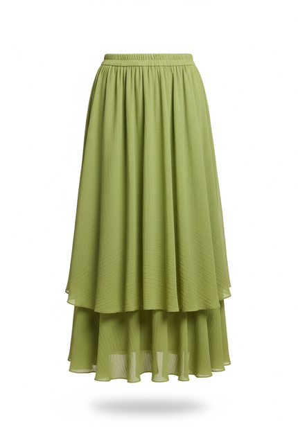 Jupe Longue Verte Étagée Fluide