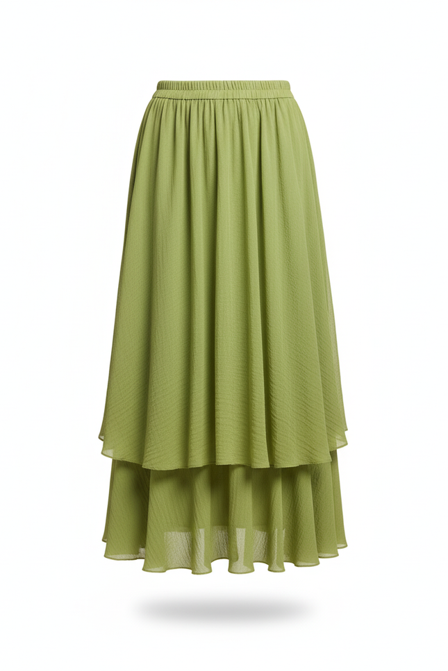 Jupe Longue Verte Étagée Fluide