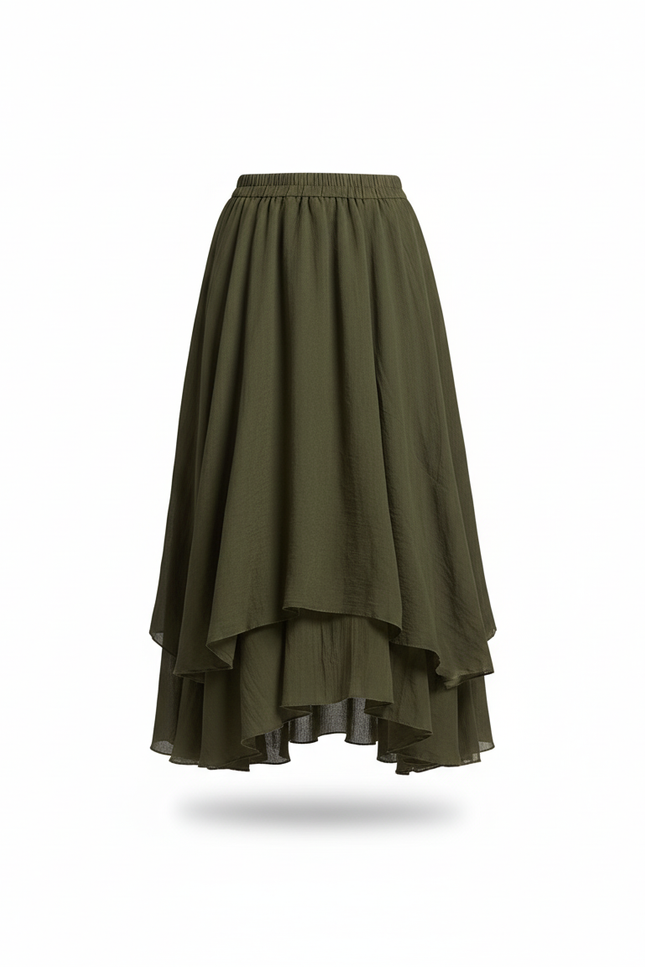 Jupe Longue Kaki Fluide Élégante