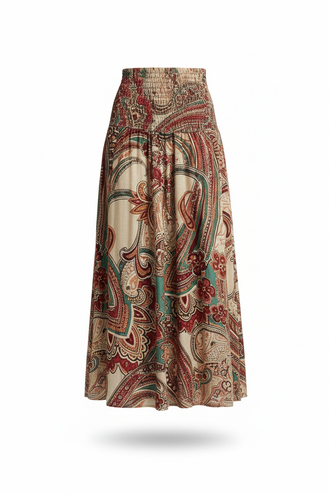 Jupe Longue Bohème Motif Floral Smockée