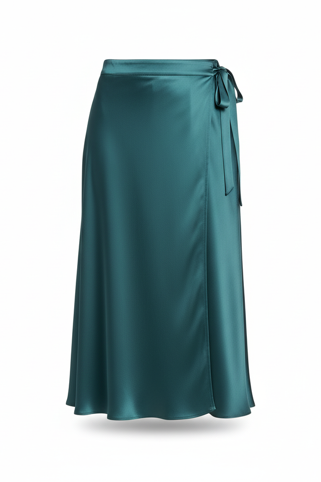 Jupe Longue Vert Canard Portefeuille Fluide