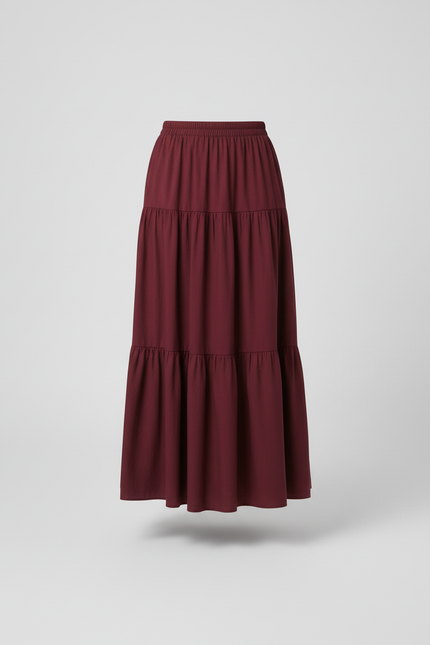 Jupe Longue Bordeaux Volants Fluide