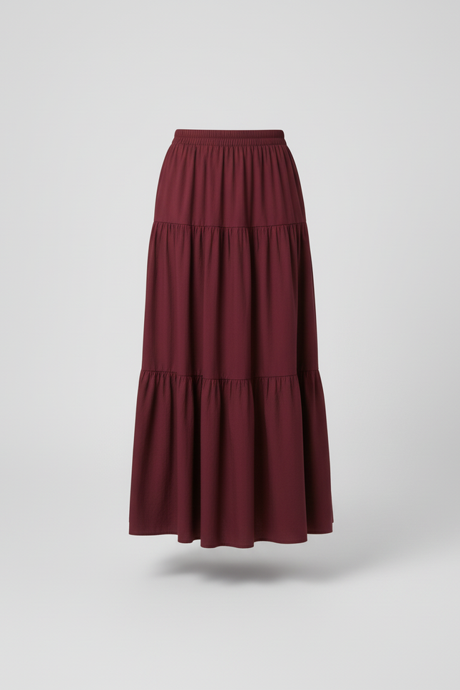 Jupe Longue Bordeaux Volants Fluide