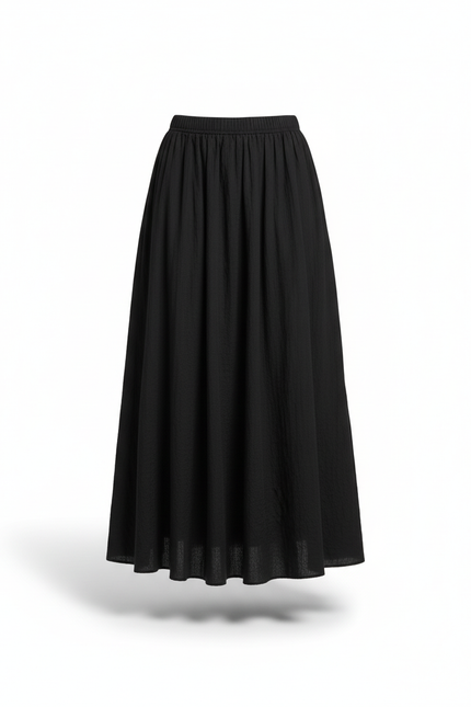 Jupe Longue Noire Coton-Lin Fluide