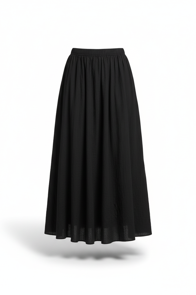 Jupe Longue Noire Coton-Lin Fluide