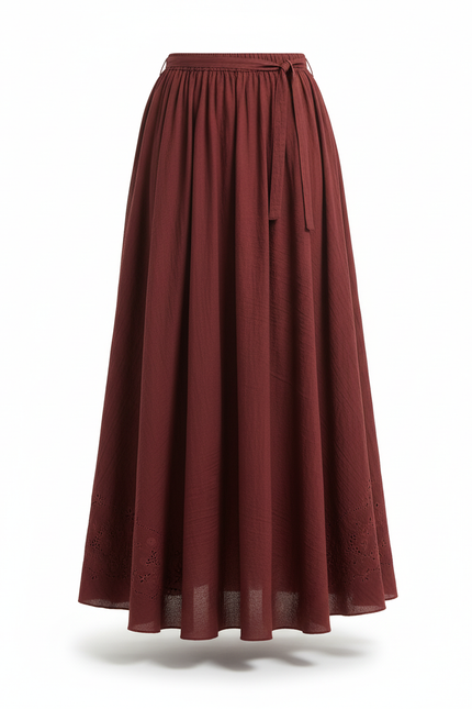 Jupe Longue Bordeaux Lin Fluide Décontractée