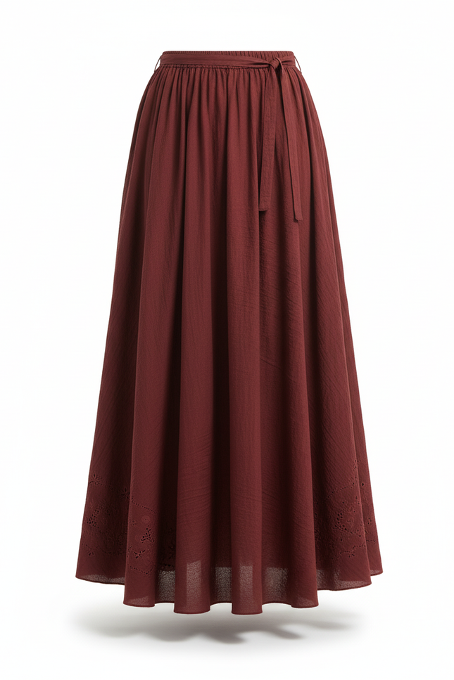 Jupe Longue Bordeaux Lin Fluide Décontractée