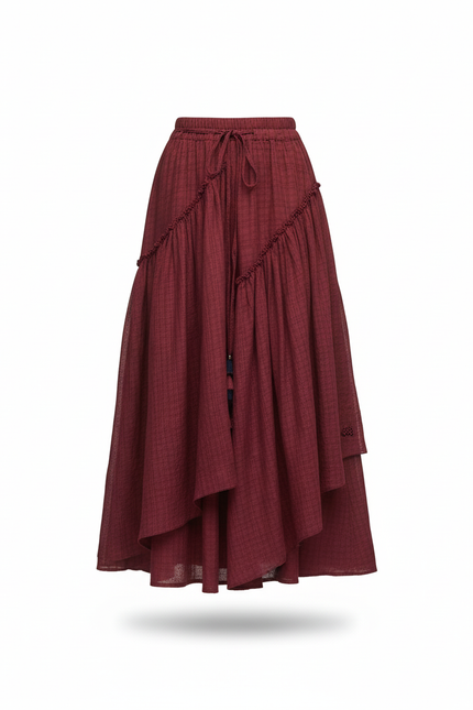 Jupe Longue Bordeaux Volantée Bohème