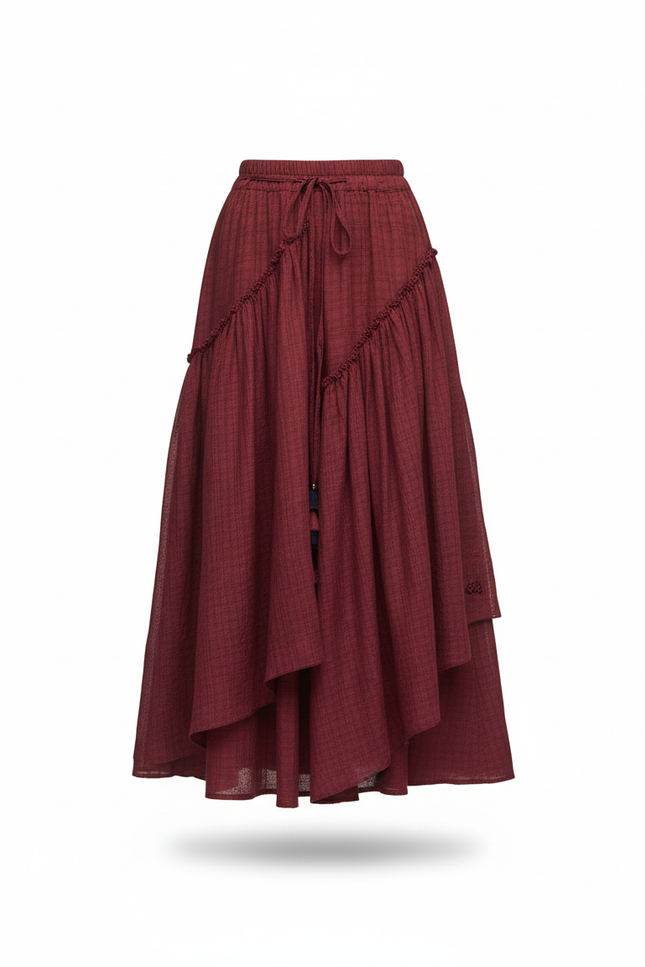 Jupe Longue Bordeaux Volantée Bohème