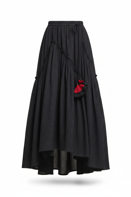 Jupe Longue Bohème Anthracite À Carreaux