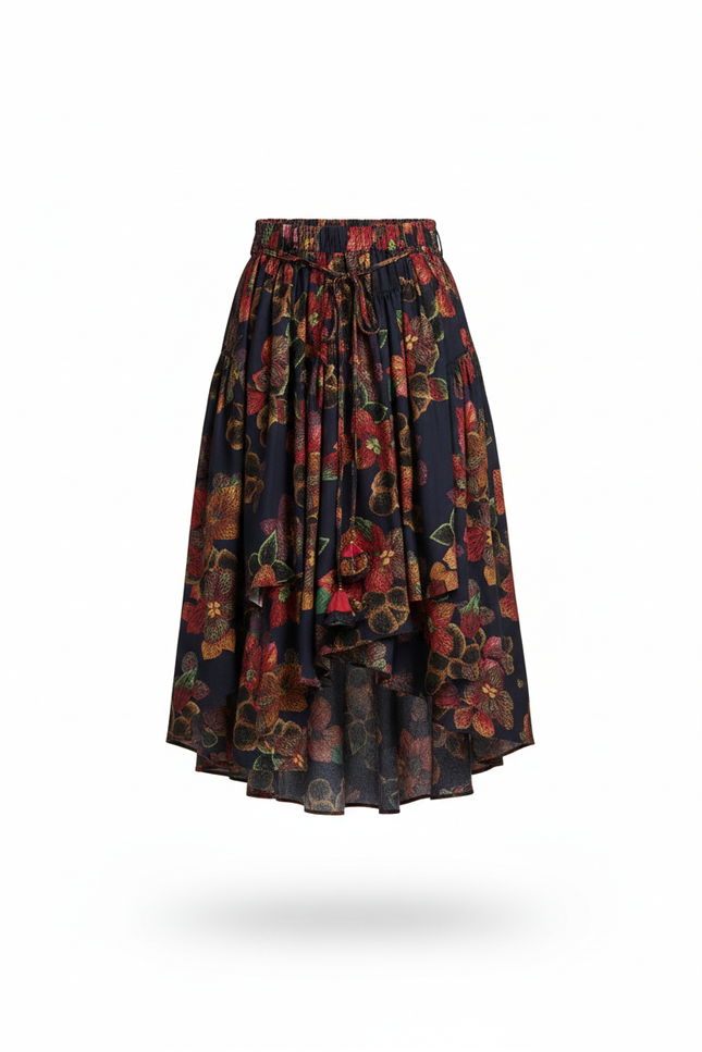 Jupe Longue Motif Floral Irrégulière Bohème Tendance