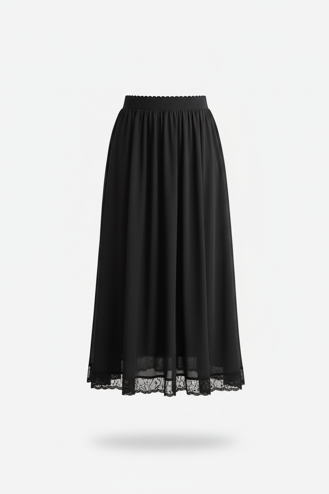 Jupe Longue Noire Dentelle Fluide