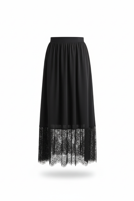 Jupe Longue Noire Dentelle Élégante Bohème