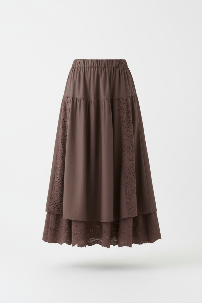 Jupe Longue Marron Dentelle Fluide