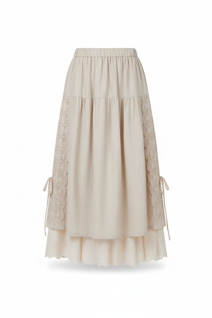 Jupe Longue Beige Dentelle Bohème