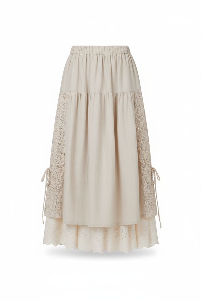 Jupe Longue Beige Dentelle Bohème
