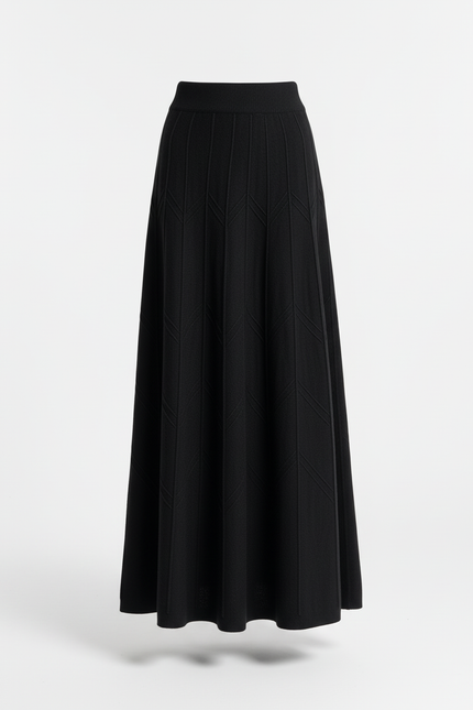 Jupe Longue Noire Tricotée Texturée Chic