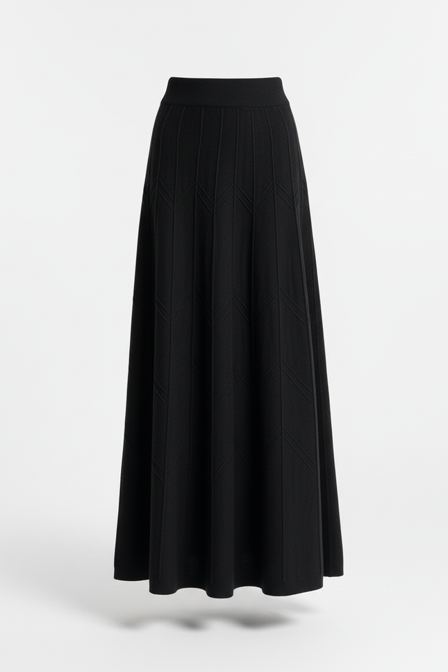 Jupe Longue Noire Tricotée Texturée Chic
