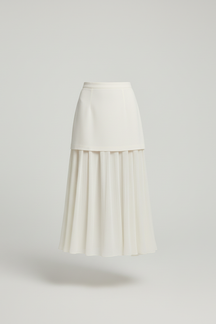 Jupe Longue Crème Plissée Élégante Mode