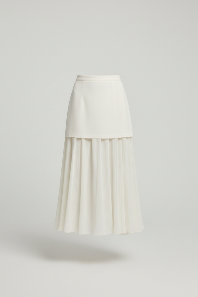 Jupe Longue Crème Plissée Élégante Mode