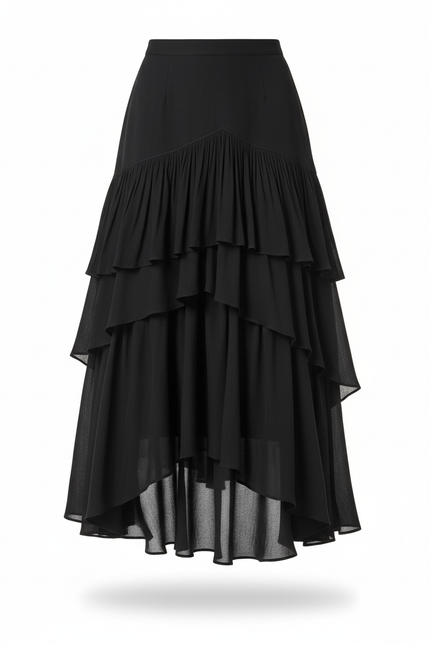 Jupe Longue Superposée Plissée Élégante