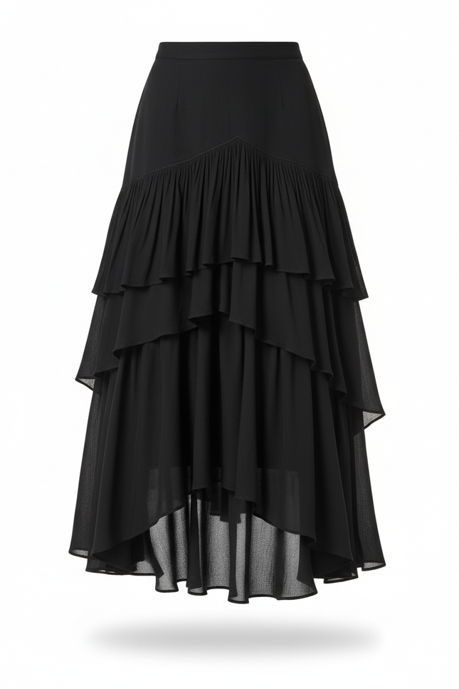 Jupe Longue Superposée Plissée Élégante