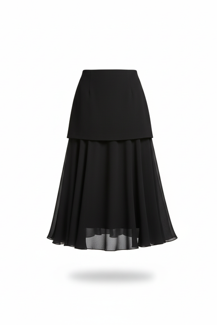 Jupe Longue Noire Superposée Élégante Femme