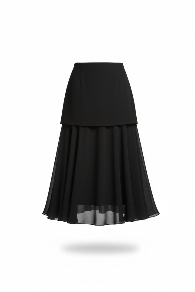 Jupe Longue Noire Superposée Élégante Femme