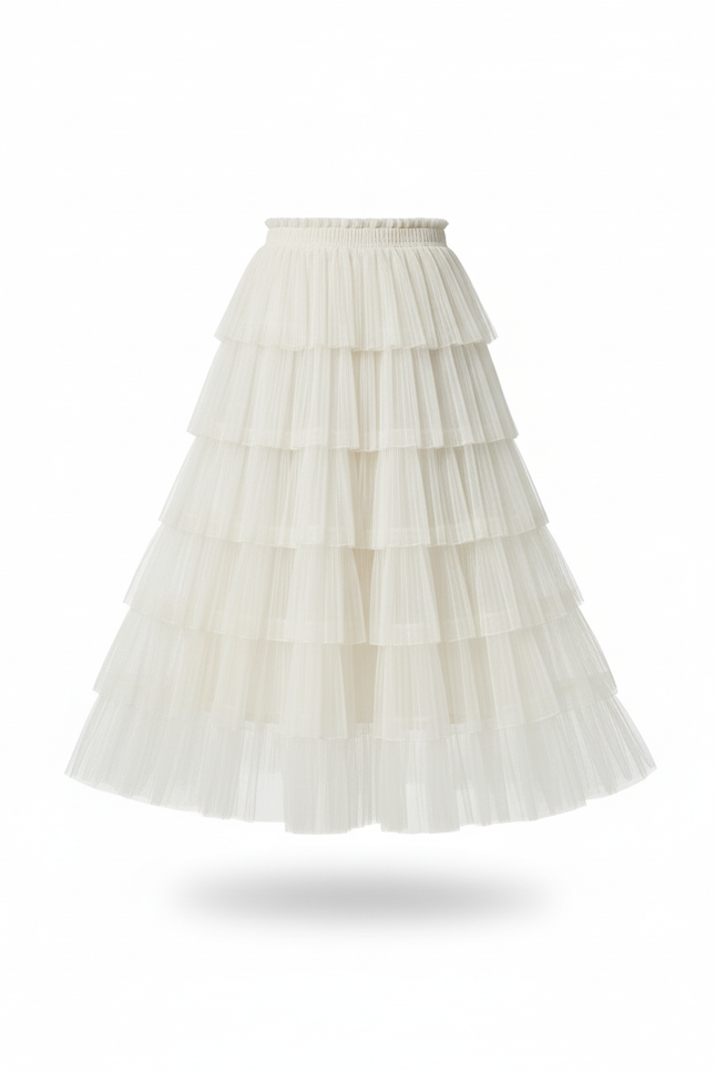 Jupe Longue Crème Étagée Élégante