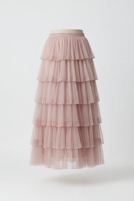 Jupe Longue Rose Pâle Plissée Élégante Chic