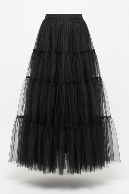 Jupe Longue Rose Poudré Volants Élégante