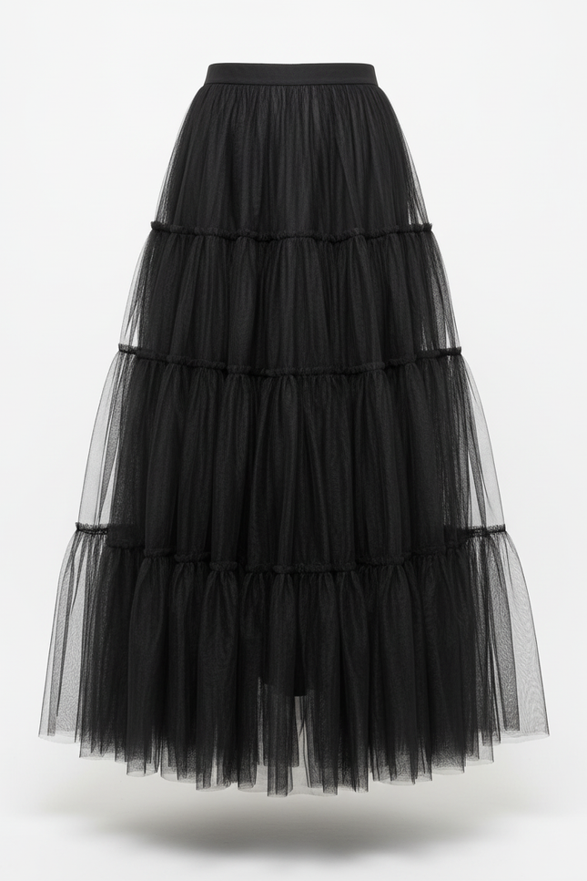 Jupe Longue Rose Poudré Volants Élégante