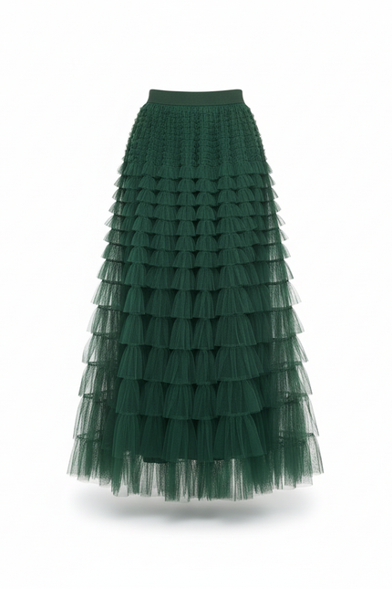 Jupe Longue Verte Volants Élégante