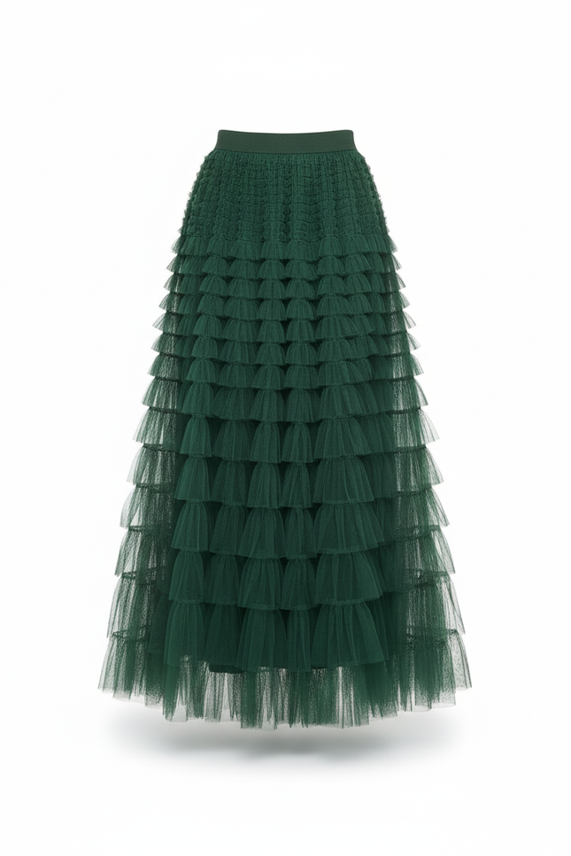 Jupe Longue Verte Volants Élégante