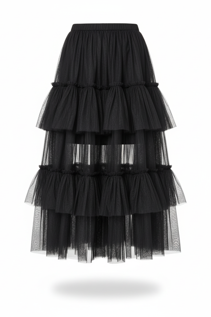 Jupe Longue Bleue Volants Tulle Élégante