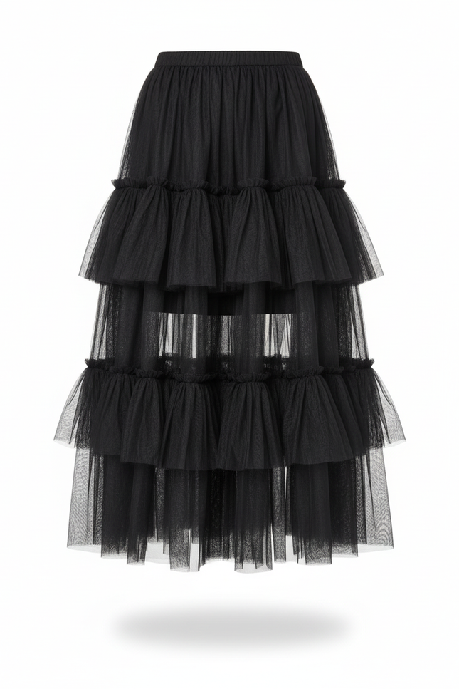 Jupe Longue Bleue Volants Tulle Élégante