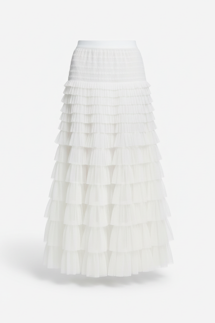 Jupe Longue Blanche Tulle Volants Élégante Mariage