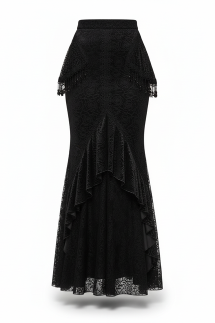 Jupe Longue Dentelle Noire Sirène Gothique