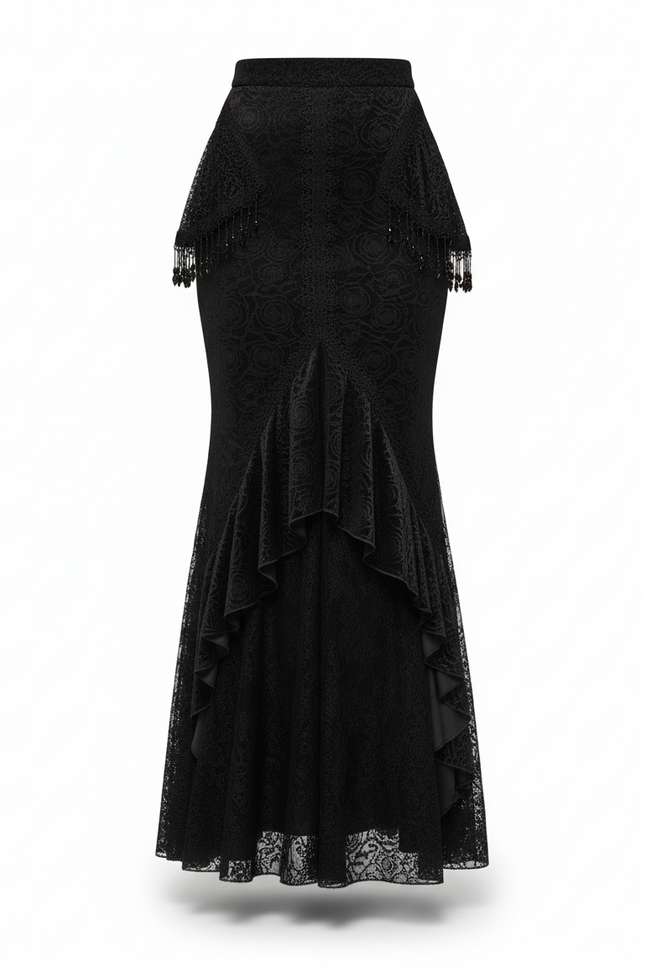 Jupe Longue Dentelle Noire Sirène Gothique