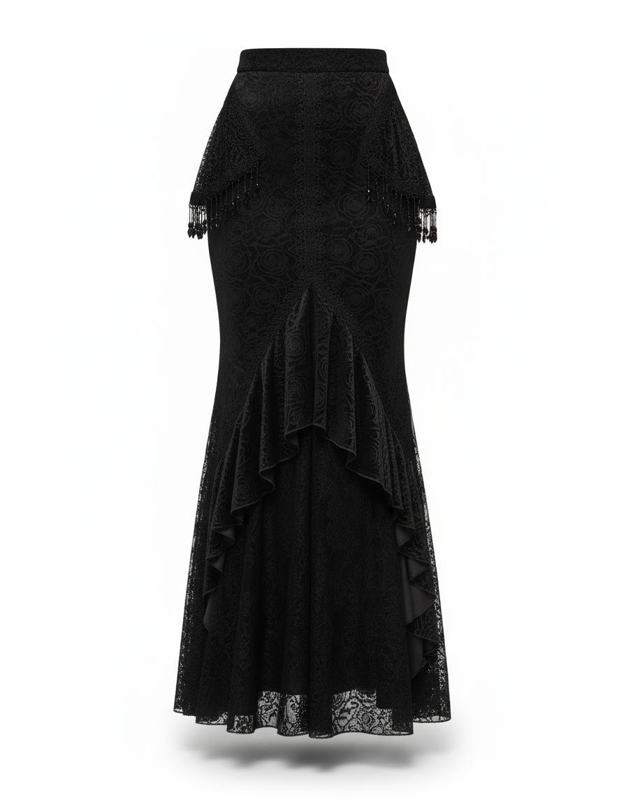 Jupe Longue Dentelle Noire Sirène Gothique