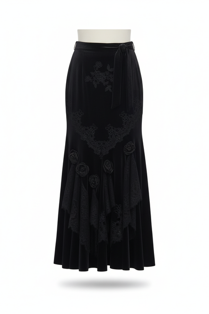 Jupe Longue Velours Noire Chic