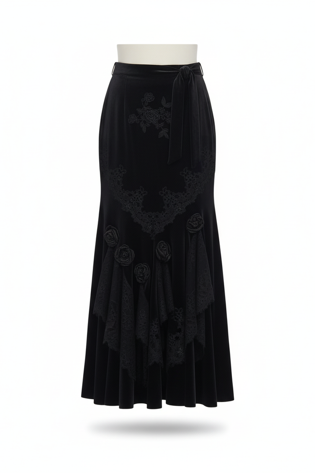 Jupe Longue Velours Noire Chic