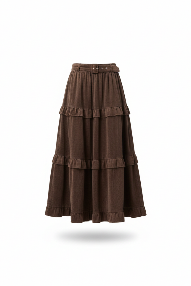 Jupe Longue Marron À Volants Élégante