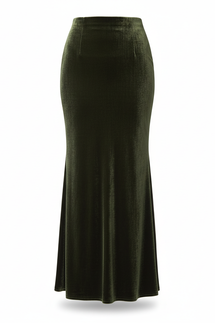Jupe Longue Velours Vert Sirène Élégante