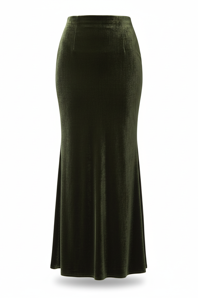 Jupe Longue Velours Vert Sirène Élégante