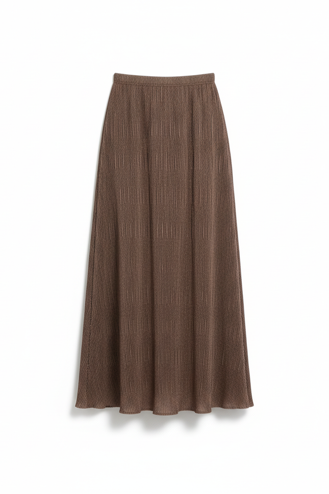 Jupe Longue Marron Plissée Fluide Femme