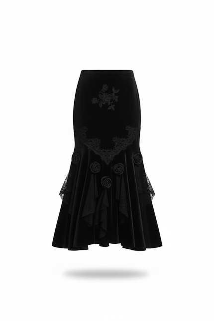 Jupe Longue Velours Brodé Élégante